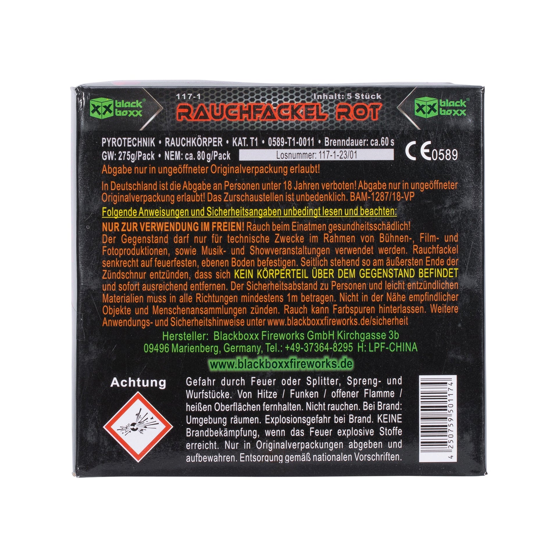Grenade fumigène 60 sec. T1 Pack de 5 rouge