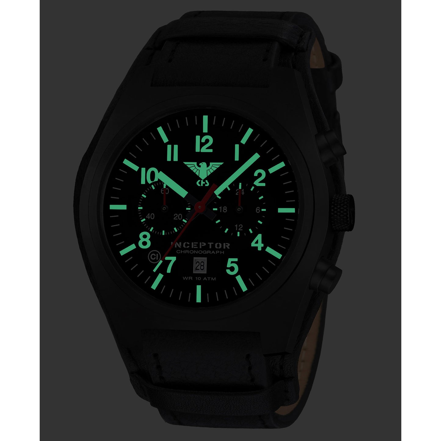 Montre Inceptor Black Steel Chronograph Bracelet cuir G-Pad
