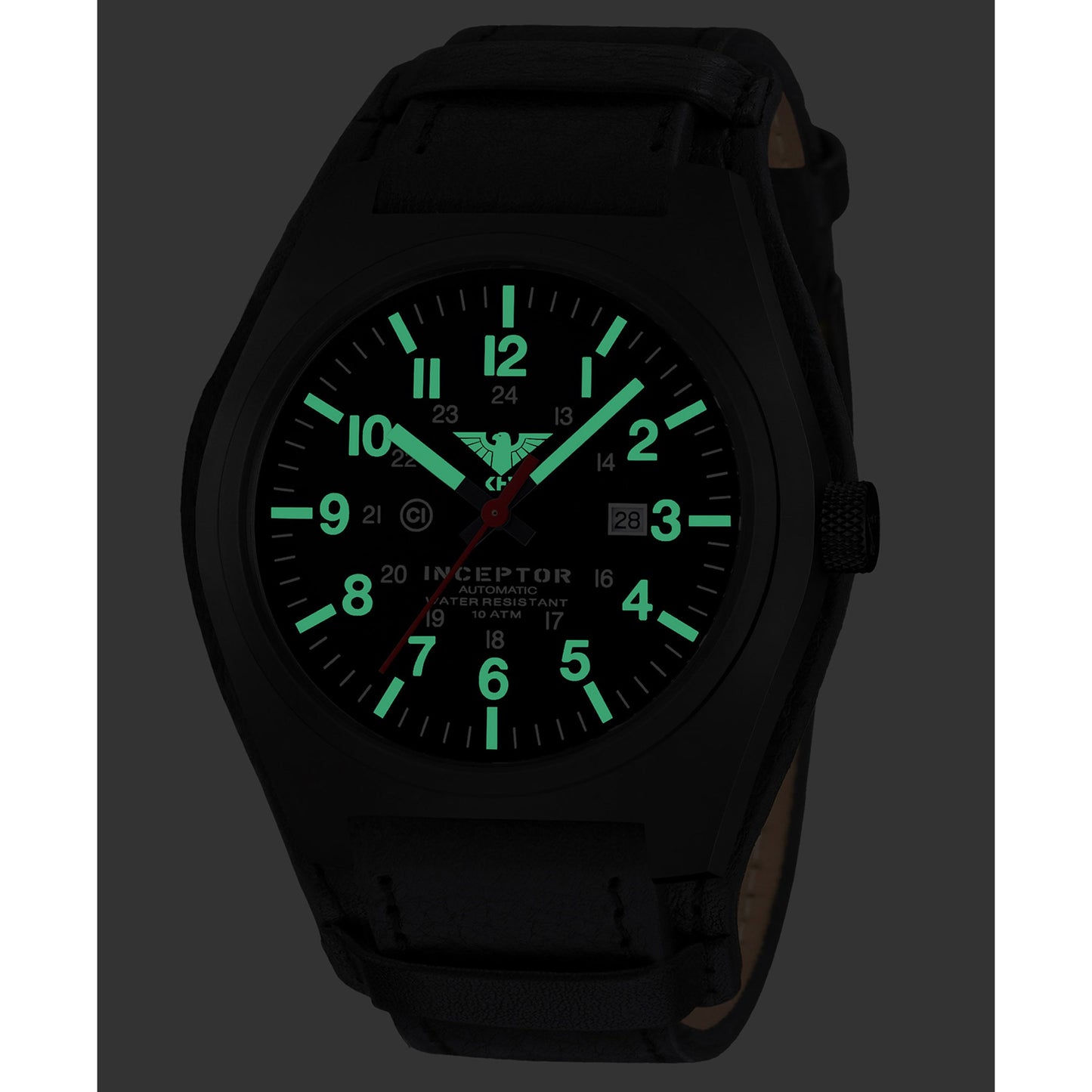 Montre Inceptor Black Steel Automatic Bracelet en cuir G-Pad