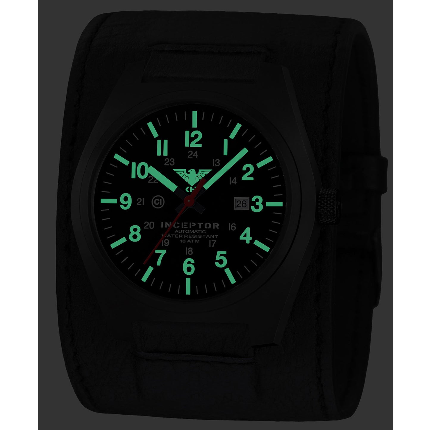 Montre Inceptor Black Steel Automatic large bracelet en cuir
