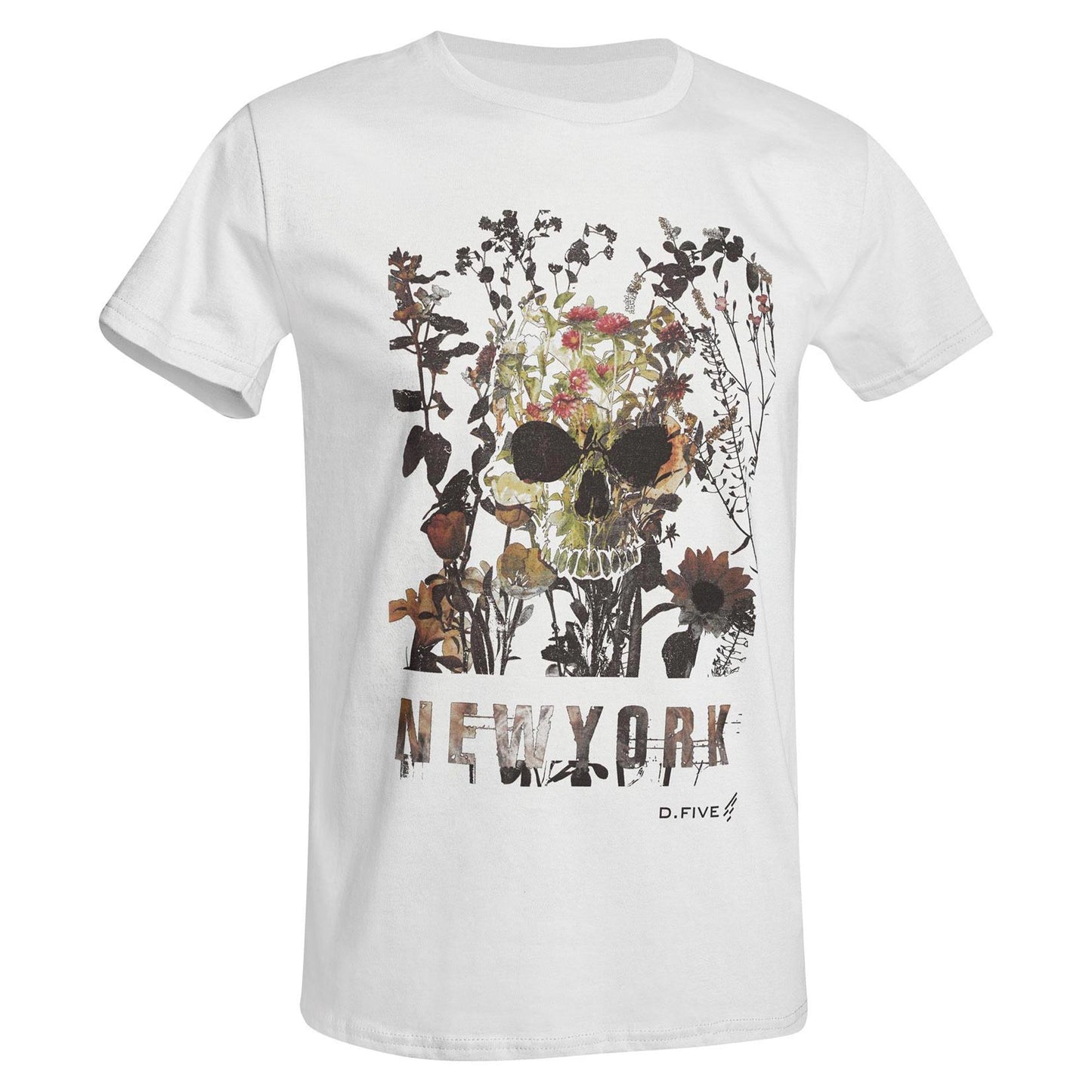 T-Shirt Chest Skull Flowers blanc