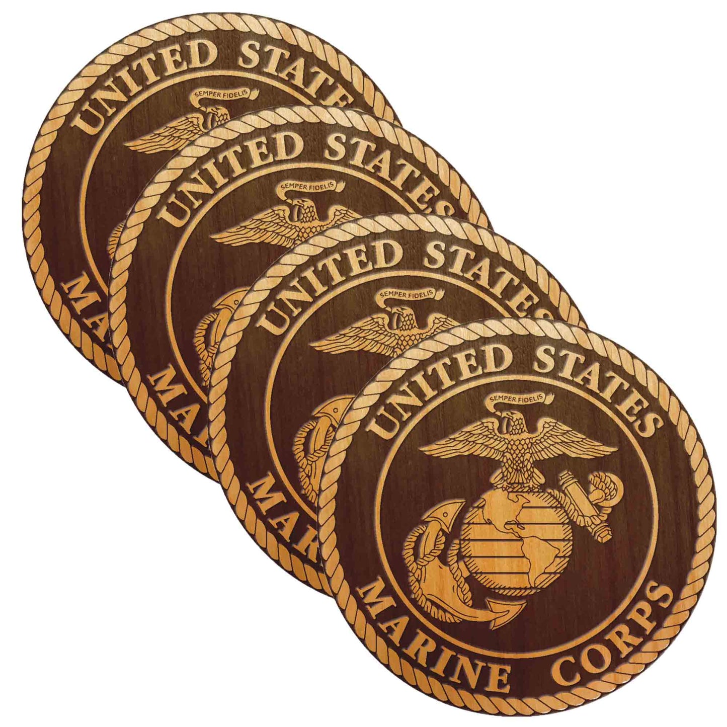 Dessous de verre en bois USMC Wood Coaster lot de 4