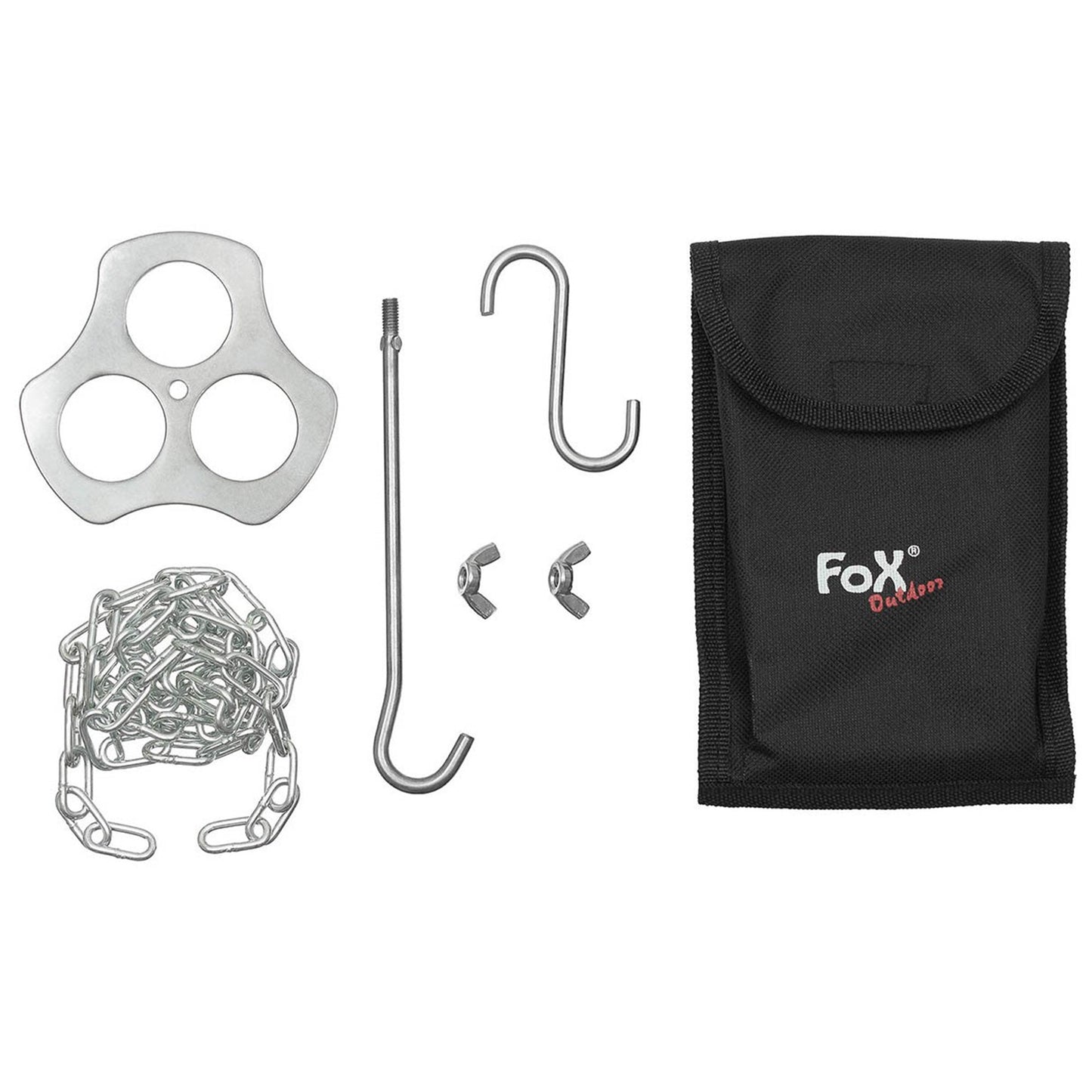 Fox Outdoor Support trépied acier inox avec chaîne et crochet