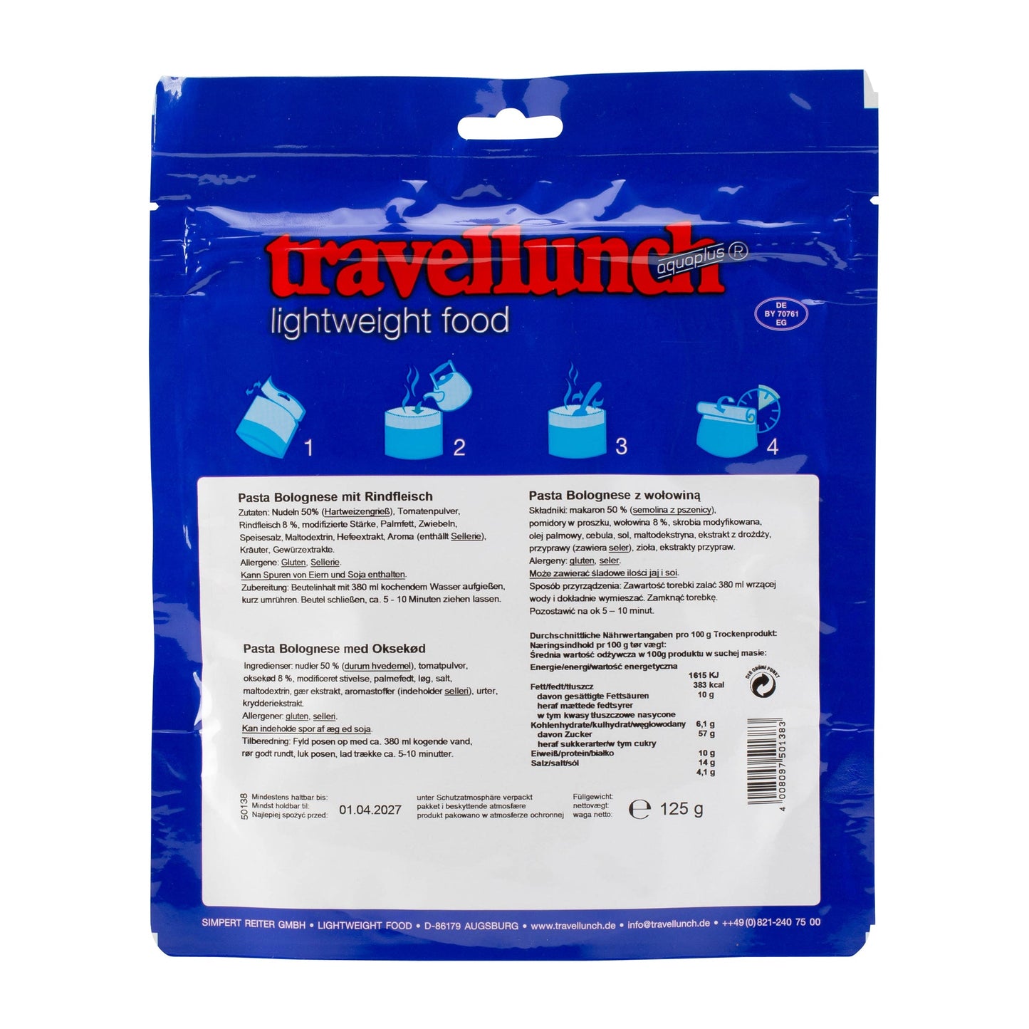 Pâtes à la bolognaise avec bœuf simple portion