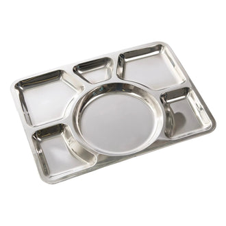 Plateau de cantine en acier inoxydable avec 6 compartiments
