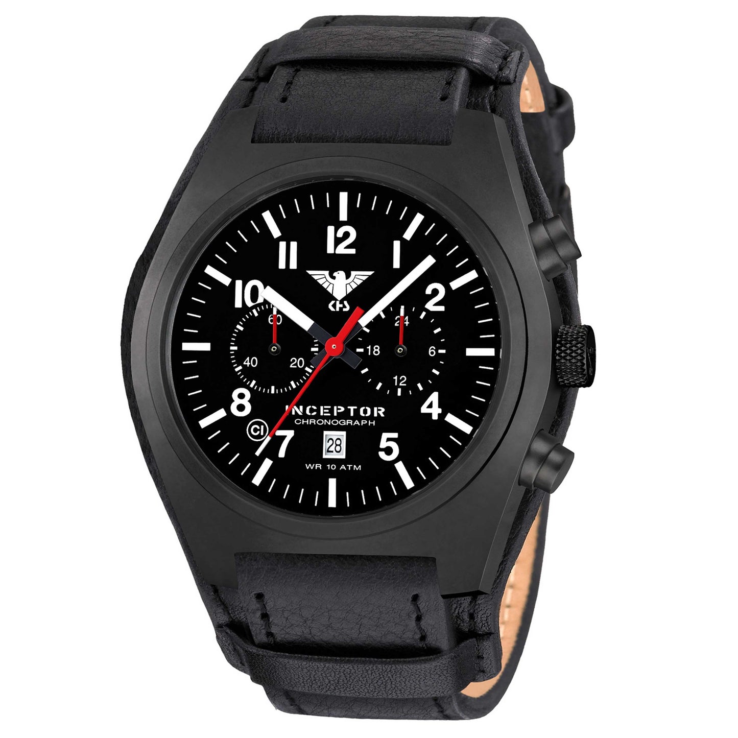 Montre Inceptor Black Steel Chronograph Bracelet cuir G-Pad