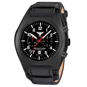 Montre Inceptor Black Steel Chronograph Bracelet cuir G-Pad