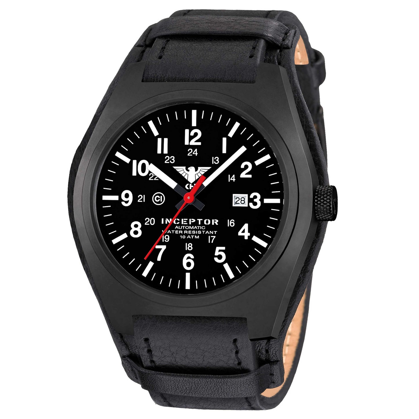 Montre Inceptor Black Steel Automatic Bracelet en cuir G-Pad