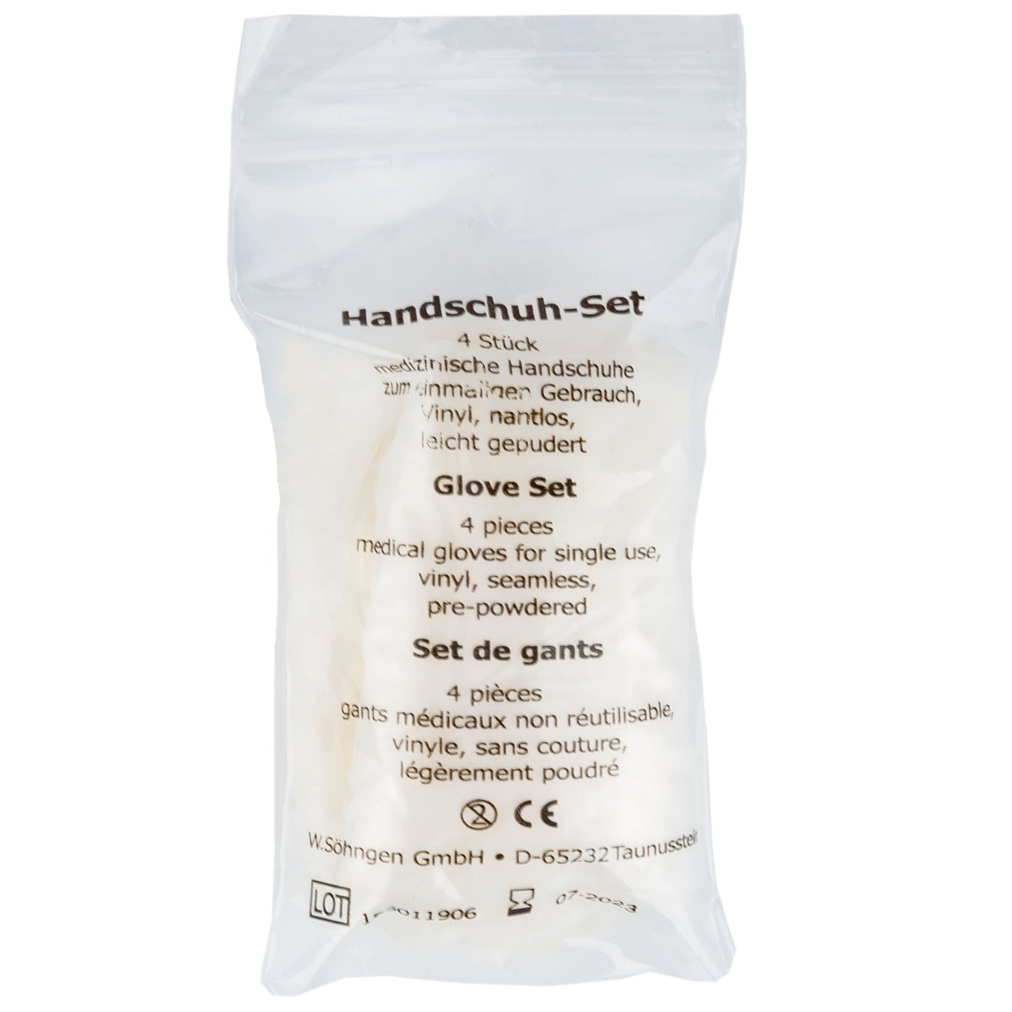 Gants premiers secours Vinyle 4 pièces