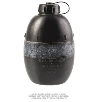 Gourde de campagne britannique en plastique noir, d’occasion