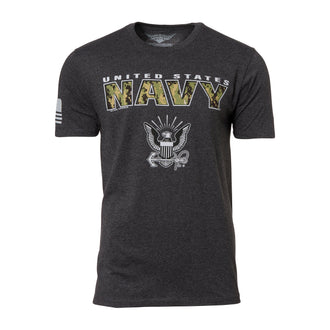 T-Shirt USN Camo Text heather black