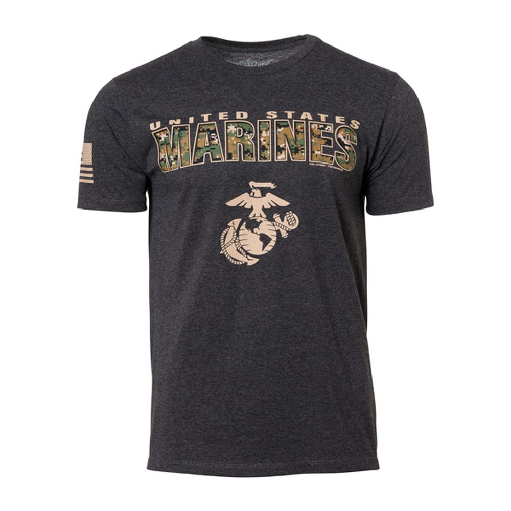 T-Shirt USMC Marpat Camo Text heather black