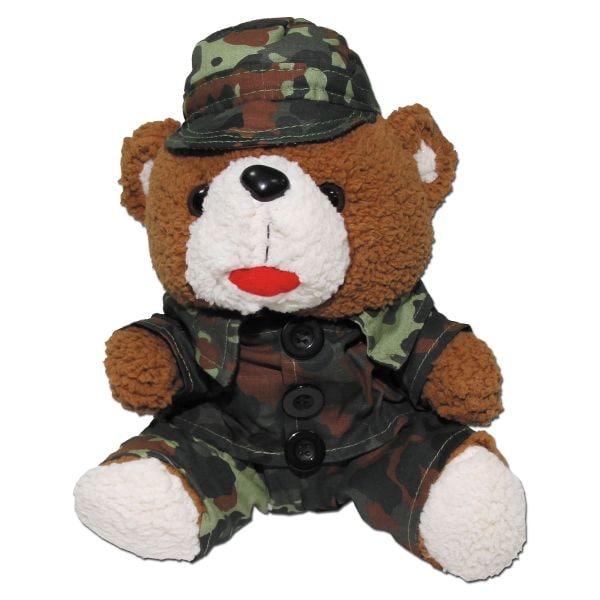 mfh ours en peluche avec uniforme et casquette flecktarn