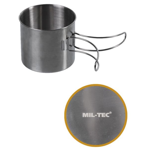 Mil-Tec Tasse acier inoxydable poignée pliable 600 ml
