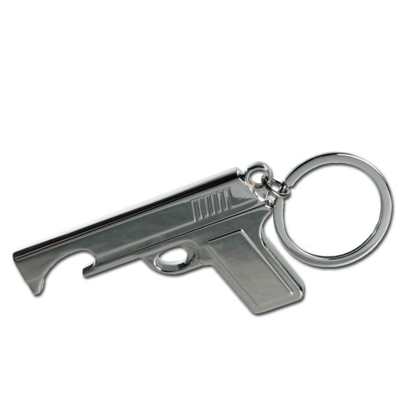 Porte-clés pistolet en métal avec décapsuleur