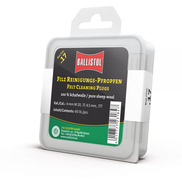 Ballistol Tampon de nettoyage Feutre Cal 17 / 4mm / 4.5mm 60 Pcs